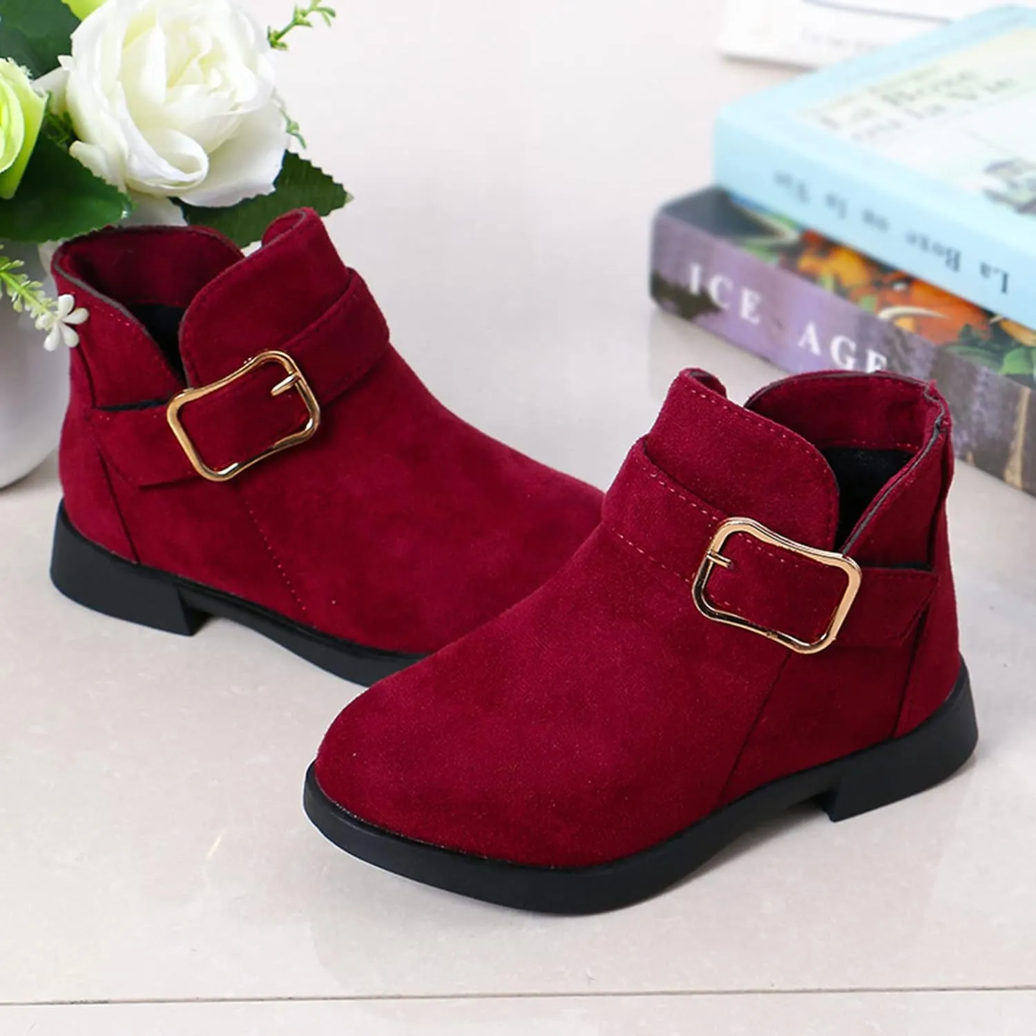 Girl's Ankle Boots Side Zipper Comfort Short Booties Low Heel Short Dress Boots Casual Walking Shoes Little Big Kid