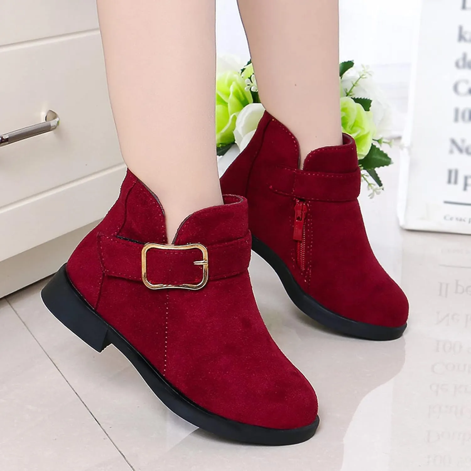 Girl's Ankle Boots Side Zipper Comfort Short Booties Low Heel Short Dress Boots Casual Walking Shoes Little Big Kid