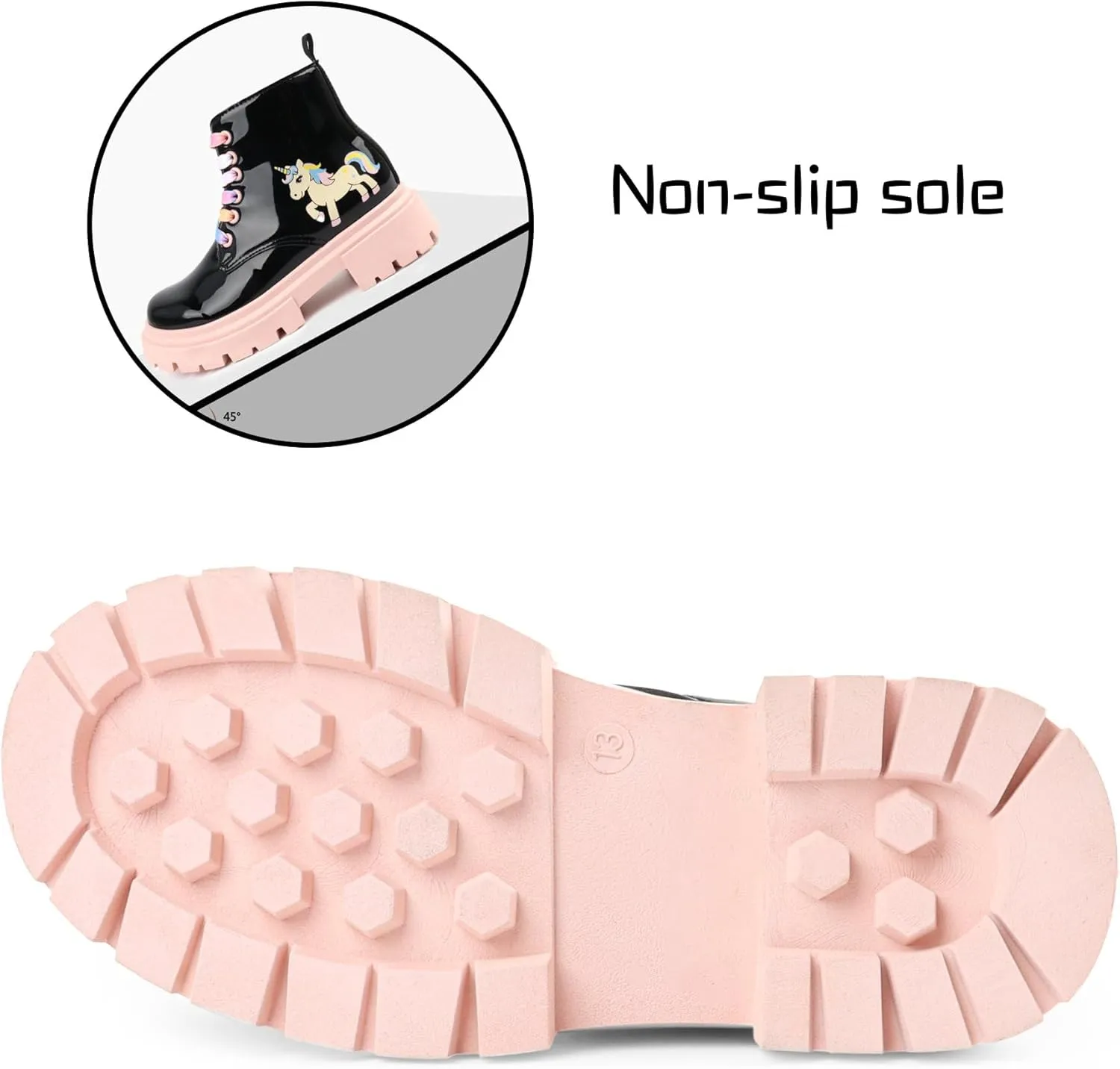 Girls Combat Boots Side Zipper Rainbow Lace Up Dress Black Girls Boots for Toddler/Little Kid/Big Kid
