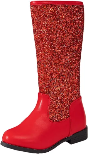 Girls Kids hinestone Mid Calf Riding Boots Sequin Fleece Plush Chunky Comfort Warm Lined Outdoor Casual Shoes