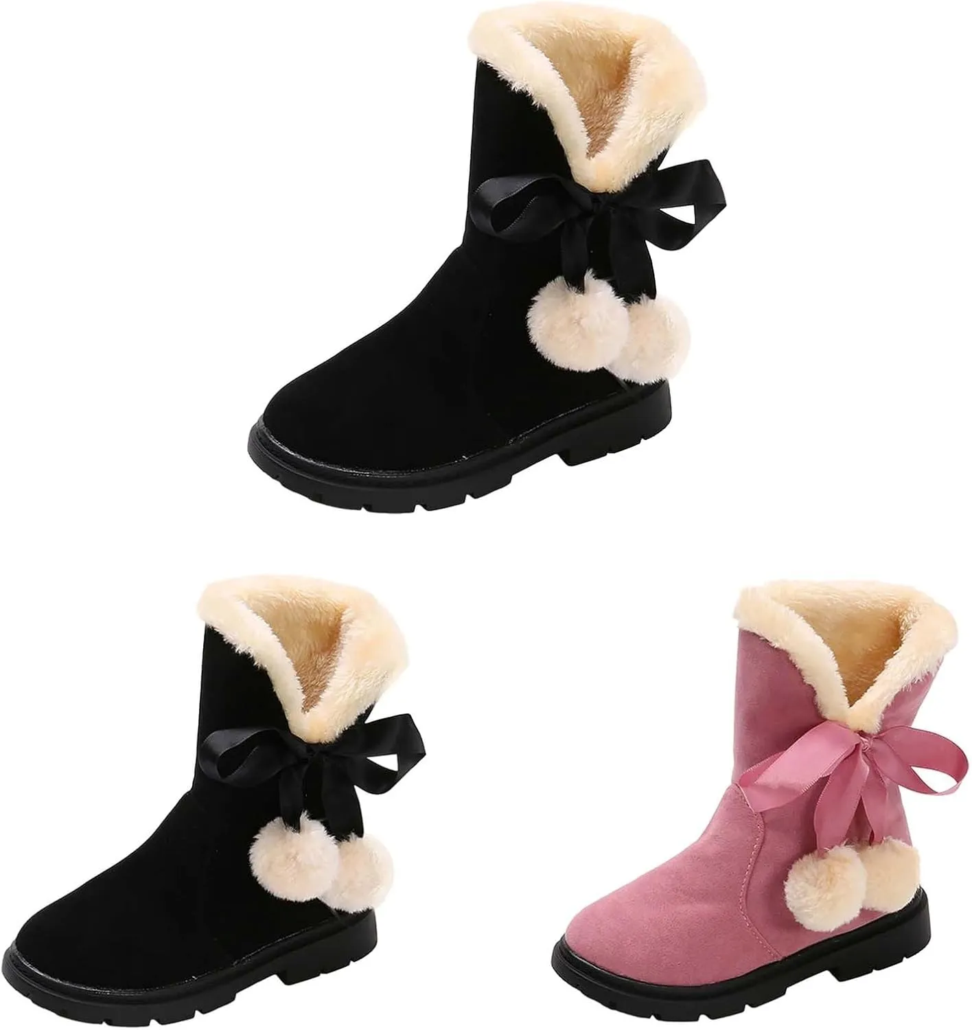 Girls Winter  Boots Mid-Calf Bowknot Booties Kids Lightweight Warm Plush Soft Velvet Girls Fancy Boots