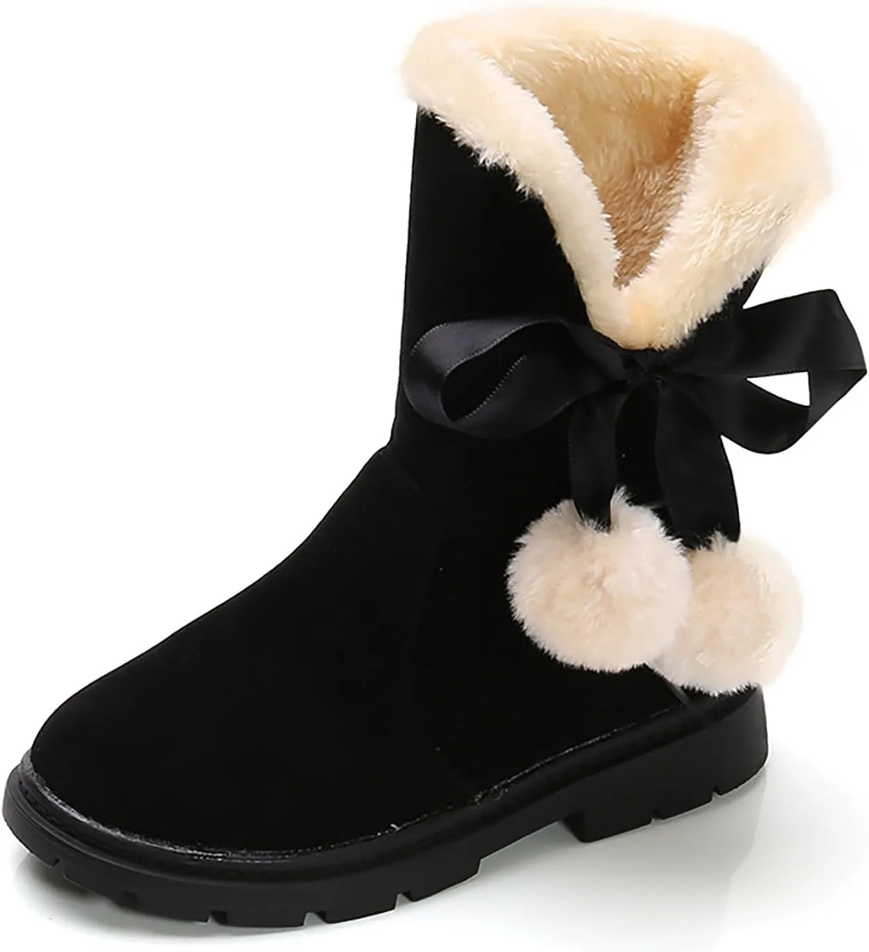 Girls Winter  Boots Mid-Calf Bowknot Booties Kids Lightweight Warm Plush Soft Velvet Girls Fancy Boots