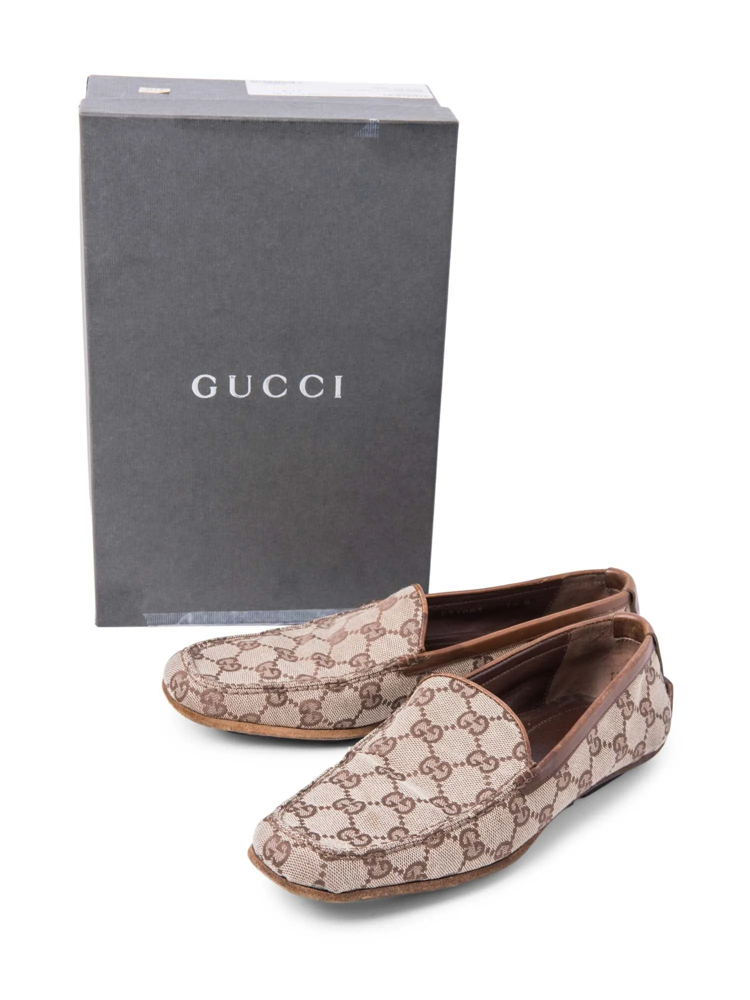 Gucci GG Logo Canvas Loafers Brown