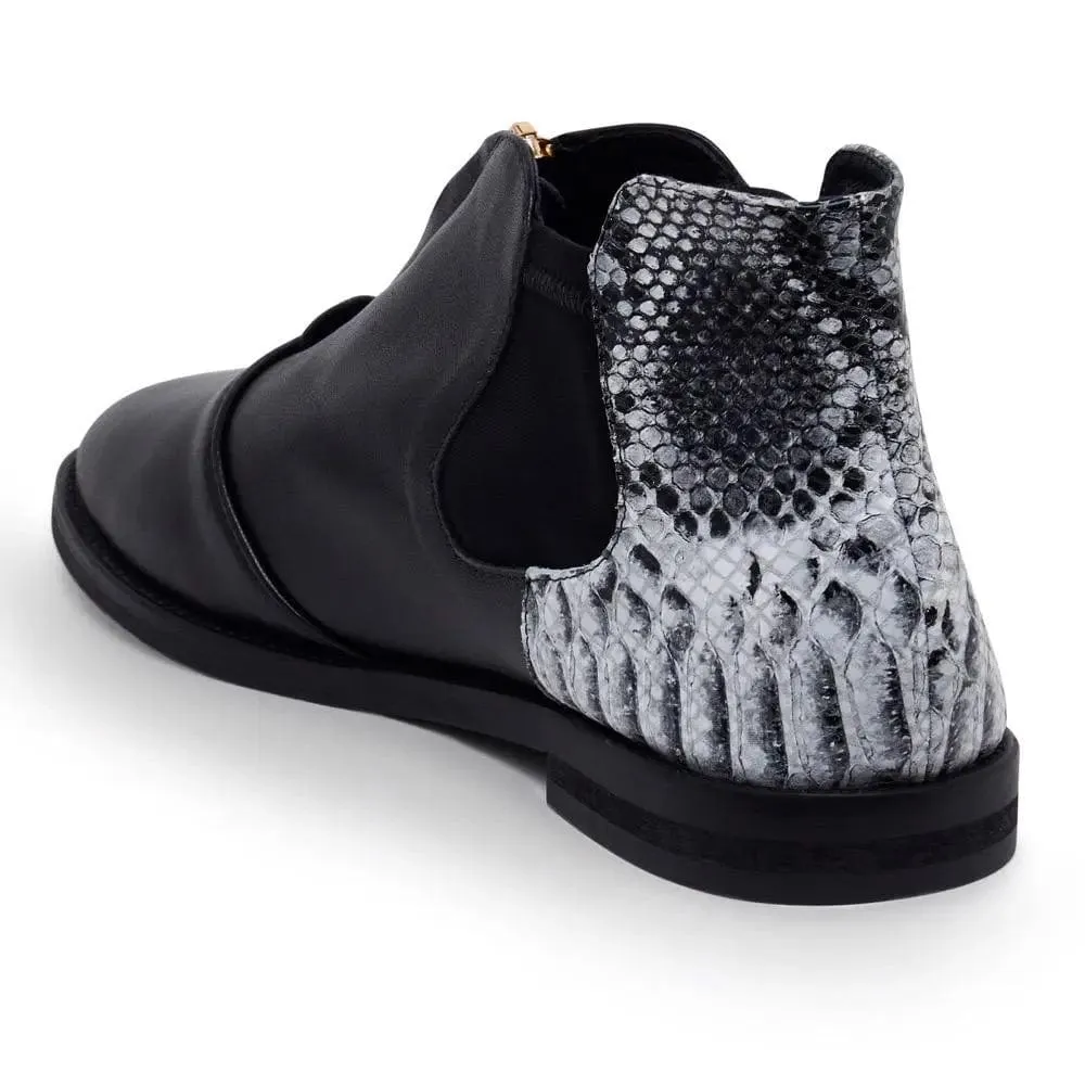 Hampstead - Black and Grey Snakeprint Leather Boots