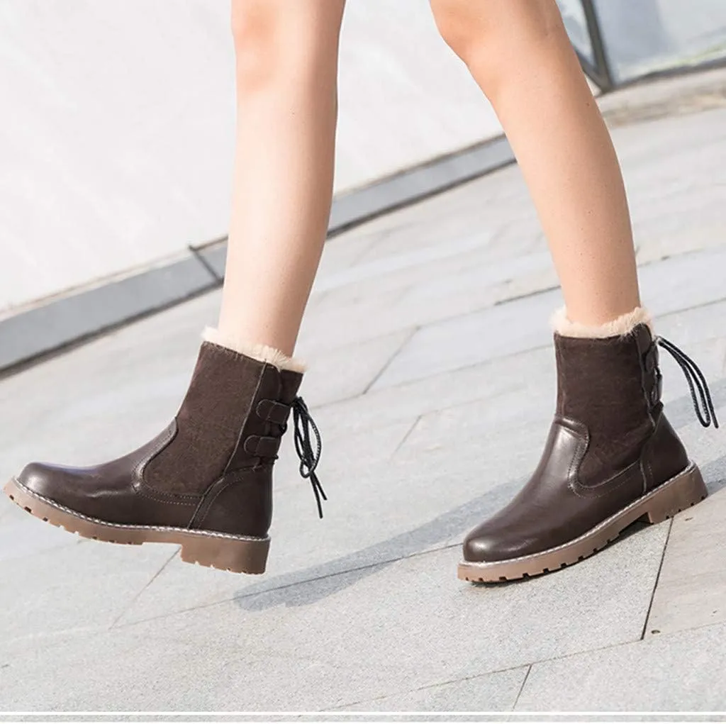 HHmei Women's Round Toe Lace Up Combat Mid Calf Combat Boots Boots 2019 Fashion