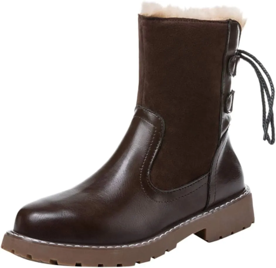 HHmei Women's Round Toe Lace Up Combat Mid Calf Combat Boots Boots 2019 Fashion