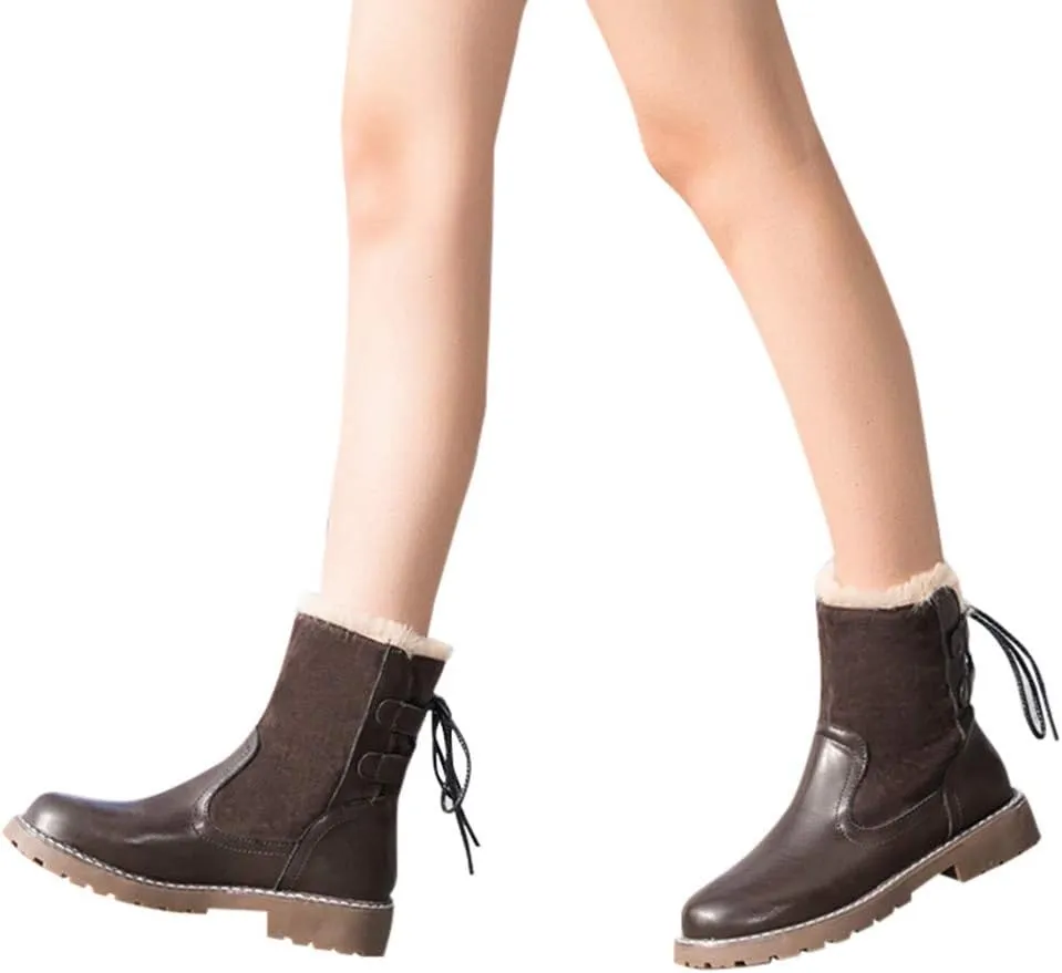 HHmei Women's Round Toe Lace Up Combat Mid Calf Combat Boots Boots 2019 Fashion