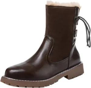 HHmei Women's Round Toe Lace Up Combat Mid Calf Combat Boots Boots 2019 Fashion