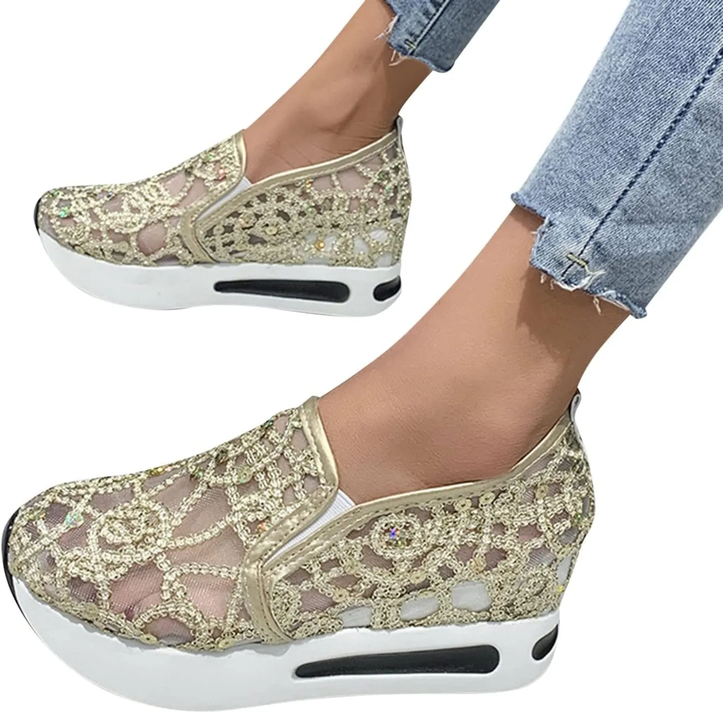 High Heel Wedge Sneakers for Women Size 11 Black and White Women's Athletic Shoes Womens Slip On Shoes Wide Width Womens Walking Sneakers Size 10 Wide Walking Tennis Shoes for Women with Arch Support