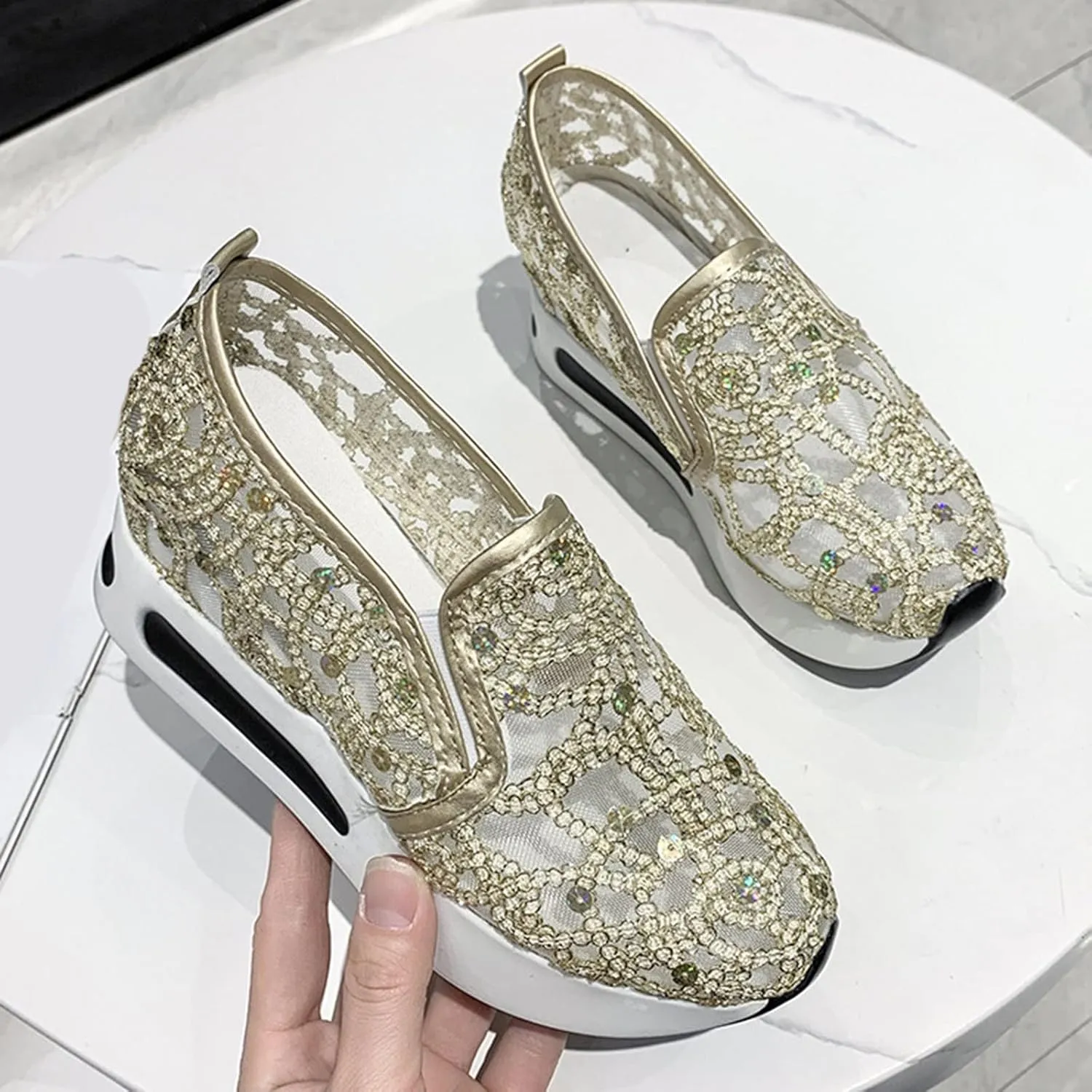 High Heel Wedge Sneakers for Women Size 11 Black and White Women's Athletic Shoes Womens Slip On Shoes Wide Width Womens Walking Sneakers Size 10 Wide Walking Tennis Shoes for Women with Arch Support