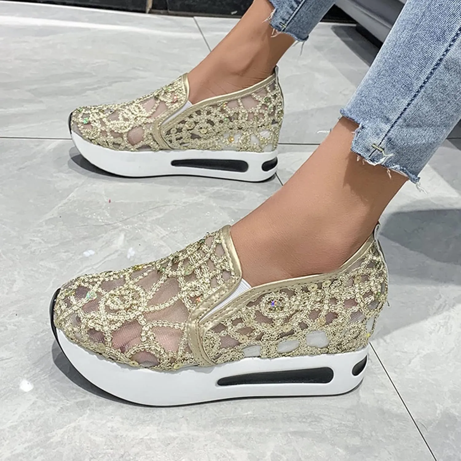 High Heel Wedge Sneakers for Women Size 11 Black and White Women's Athletic Shoes Womens Slip On Shoes Wide Width Womens Walking Sneakers Size 10 Wide Walking Tennis Shoes for Women with Arch Support