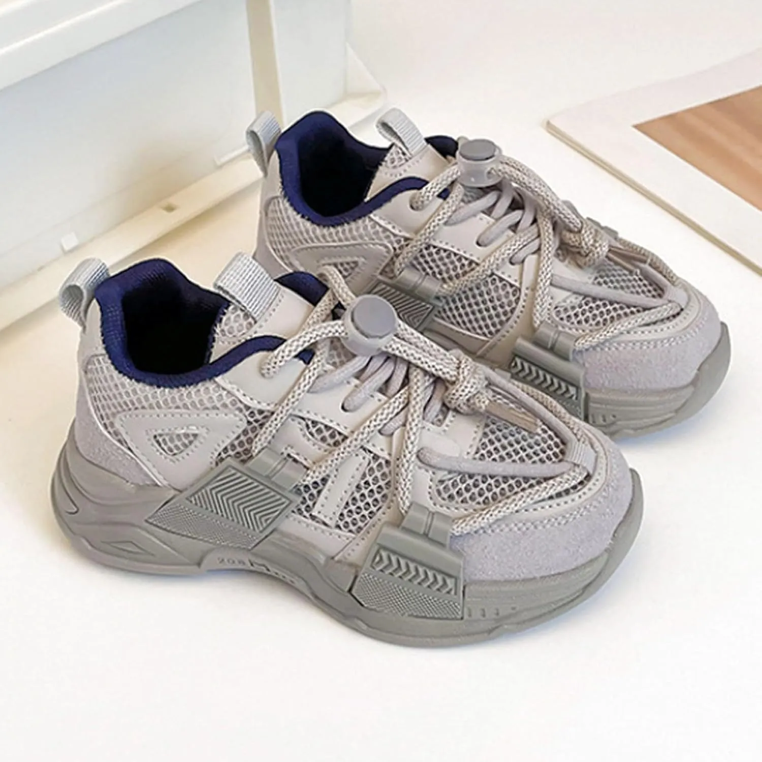 Kids Mesh Sneakers Boys Girls Lace-up Tennis Lightweight Anti Slip Breathable Walking Casual Sport Shoes