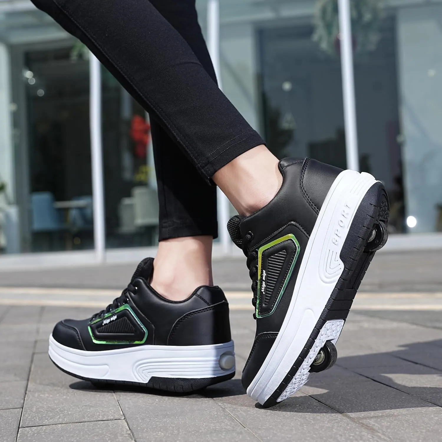 Kids Roller Skate Shoes with Wheels Roller Sneakers for Boys Girls Kids Deformation Wheeled Shoes ?