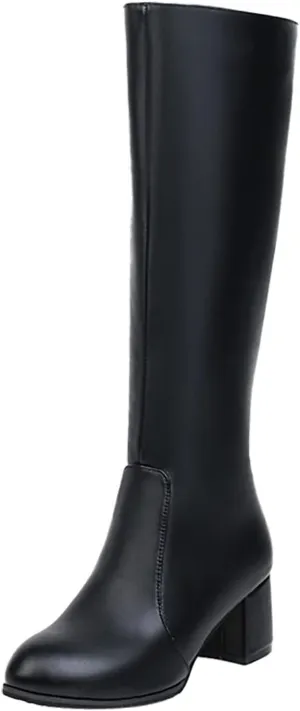 Knee High Boots Women Chunky Heel Boots Women's Autumn And Winter Thick Heel Side Zipper Middle Heel Boots 2024