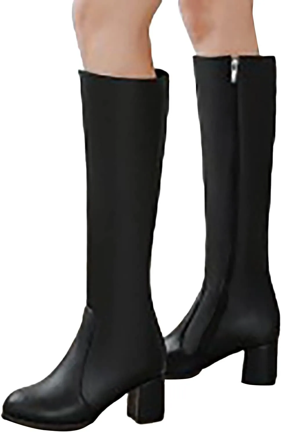 Knee High Boots Women Chunky Heel Boots Women's Autumn And Winter Thick Heel Side Zipper Middle Heel Boots 2024
