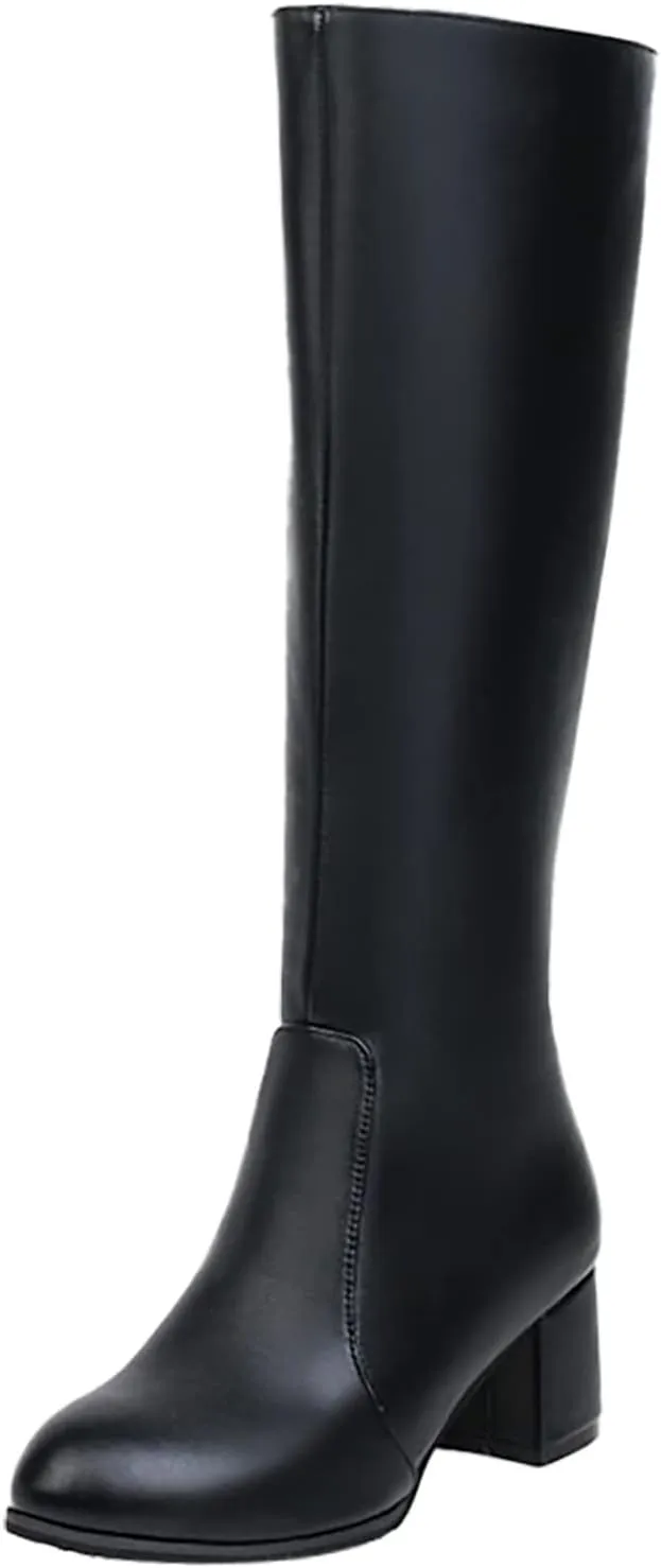 Knee High Boots Women Chunky Heel Boots Women's Autumn And Winter Thick Heel Side Zipper Middle Heel Boots 2024