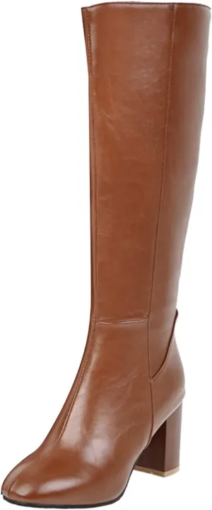 Knee High Boots Women Winter Boots Patent Leather Fashion Long Chunky Heel Pointed Toe Side Zipper Fashion Knee Boots