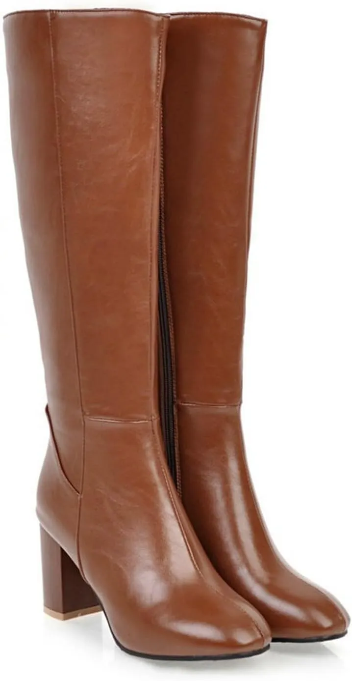 Knee High Boots Women Winter Boots Patent Leather Fashion Long Chunky Heel Pointed Toe Side Zipper Fashion Knee Boots
