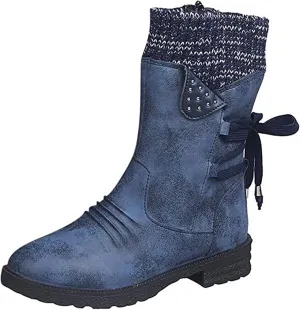 Ladmiple Boots For Women 2024 Low Heel Combat Boots Side Zipper Mid Calf Motorcycle Riding Military Biker Boots Ankle Booties