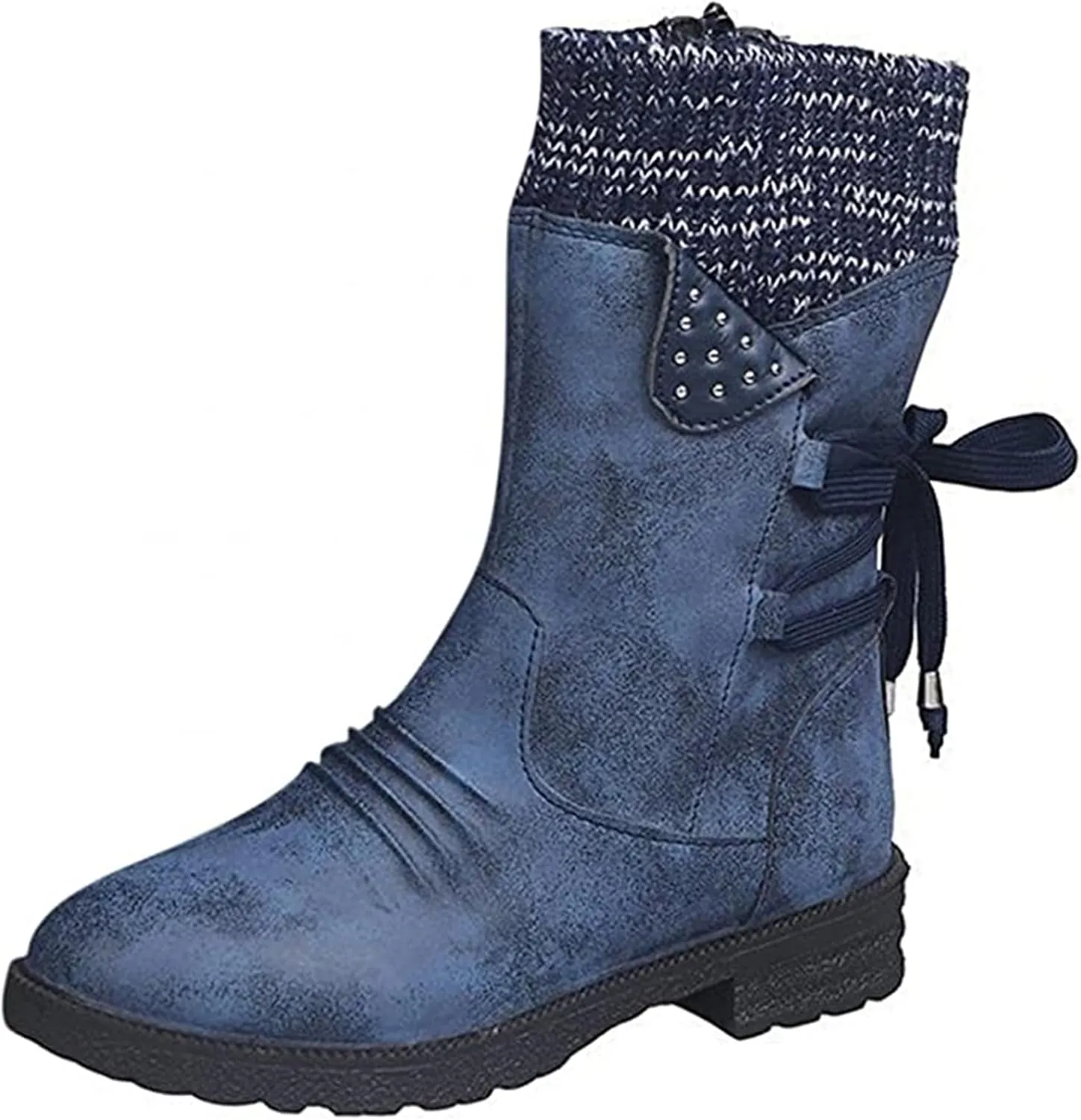 Ladmiple Boots For Women 2024 Low Heel Combat Boots Side Zipper Mid Calf Motorcycle Riding Military Biker Boots Ankle Booties
