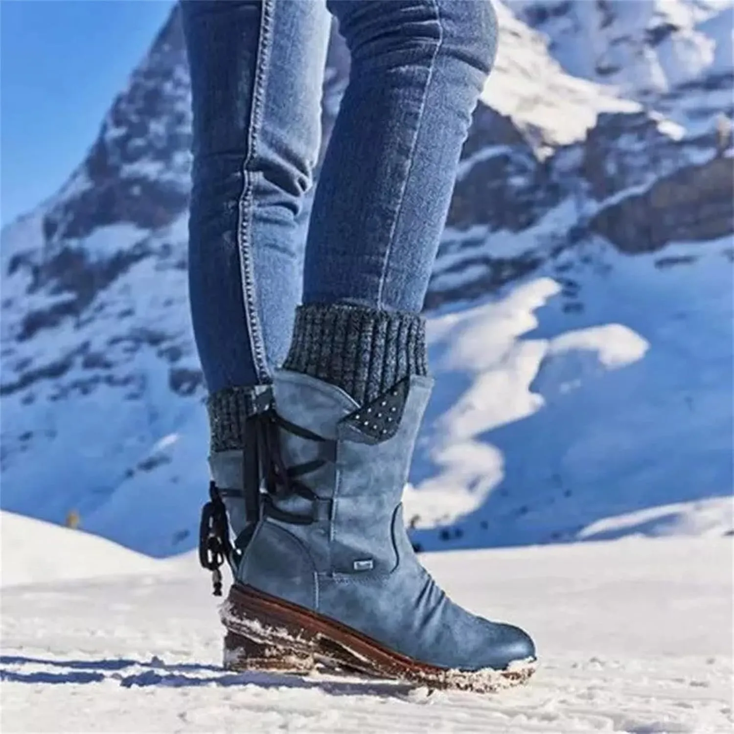 Ladmiple Boots For Women 2024 Low Heel Combat Boots Side Zipper Mid Calf Motorcycle Riding Military Biker Boots Ankle Booties