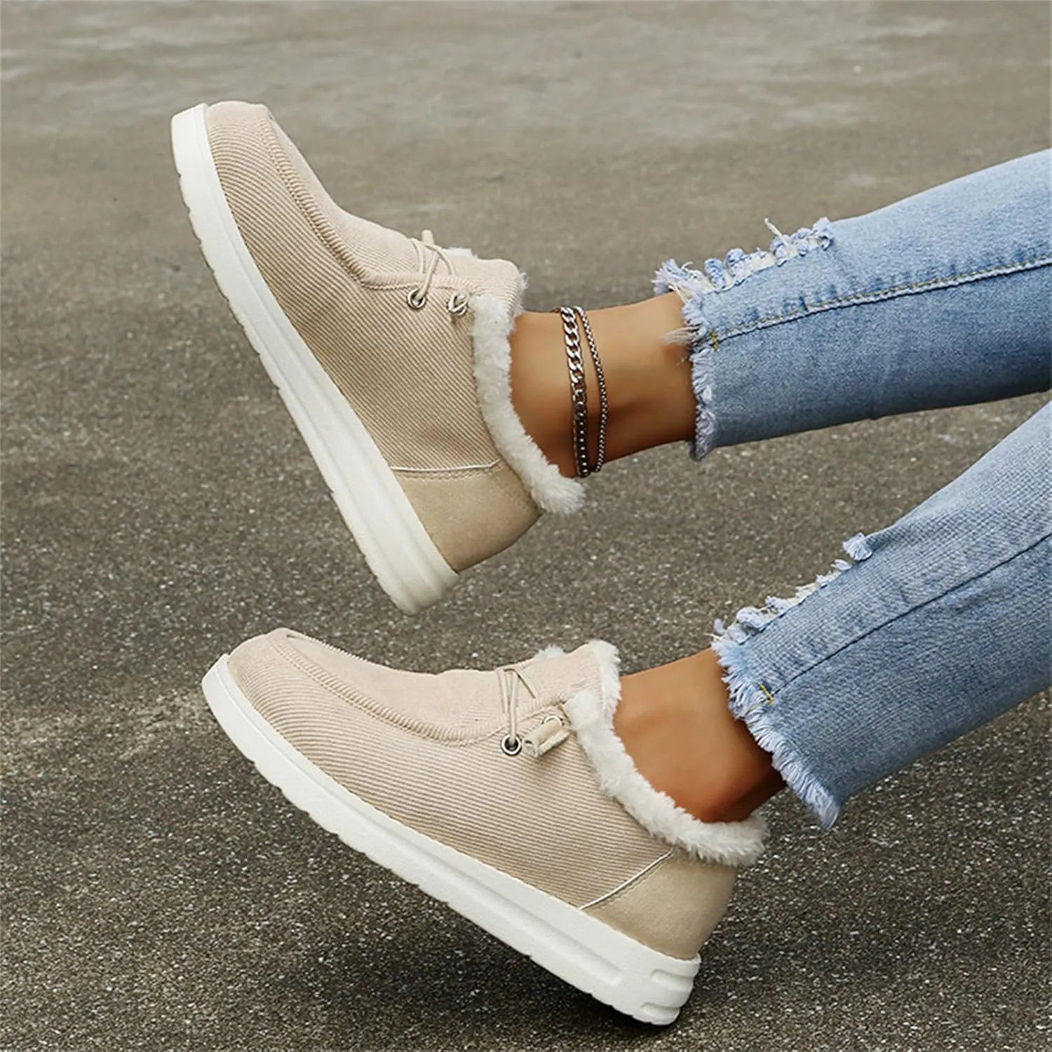 Ladmiple Winter Boots For Women Warm Fur Lined Snow Ankle Boots Outdoor Short Booties Fashion Comfort Slip On Loafers Shoes