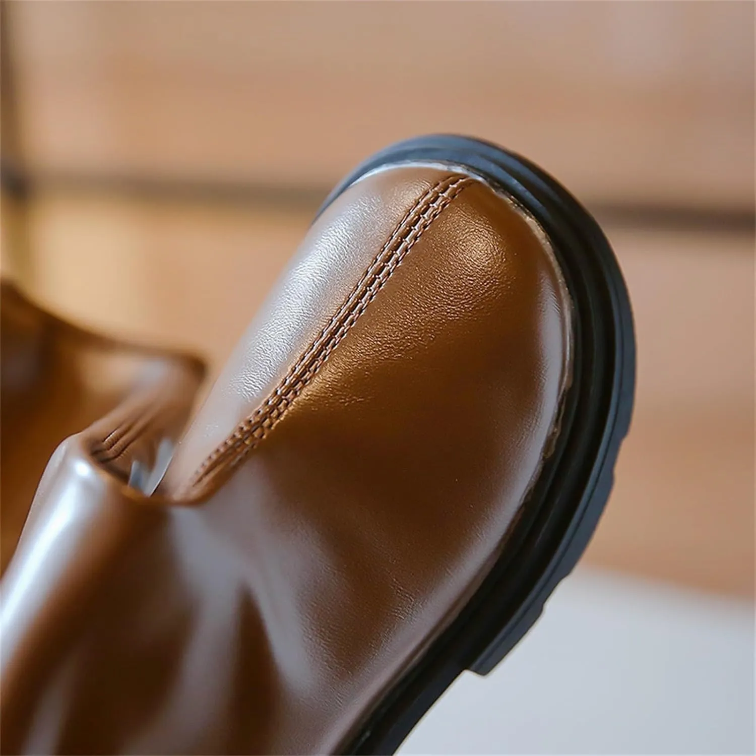 Leather Soft Long Boots For Childrens Boys Girls Kids aterproof Sole Non Slip ow Heel Shoes Outdoor Comfy Fashion