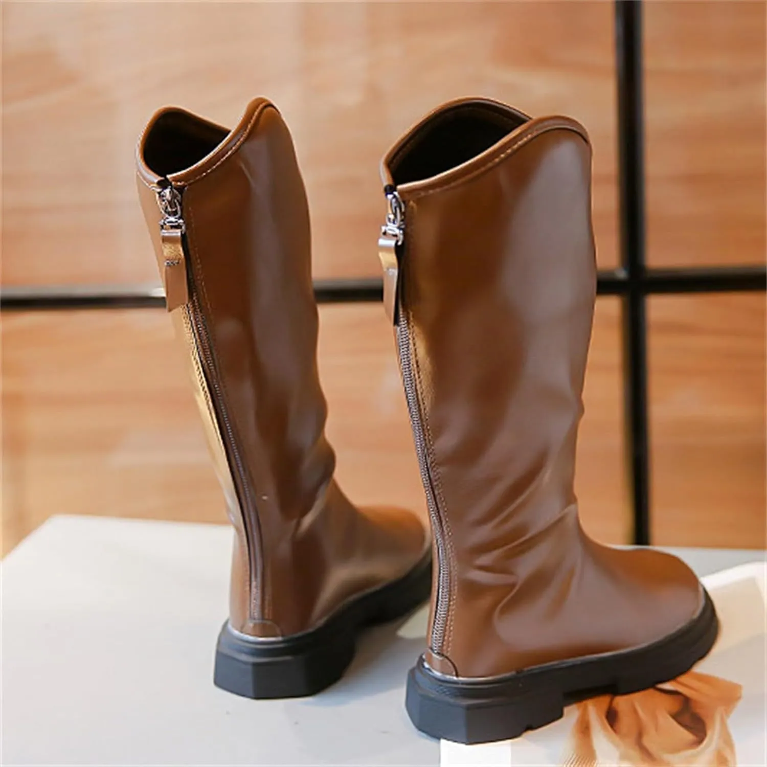 Leather Soft Long Boots For Childrens Boys Girls Kids aterproof Sole Non Slip ow Heel Shoes Outdoor Comfy Fashion