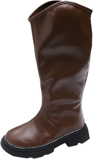 Leather Soft Long Boots For Childrens Boys Girls Kids aterproof Sole Non Slip ow Heel Shoes Outdoor Comfy Fashion