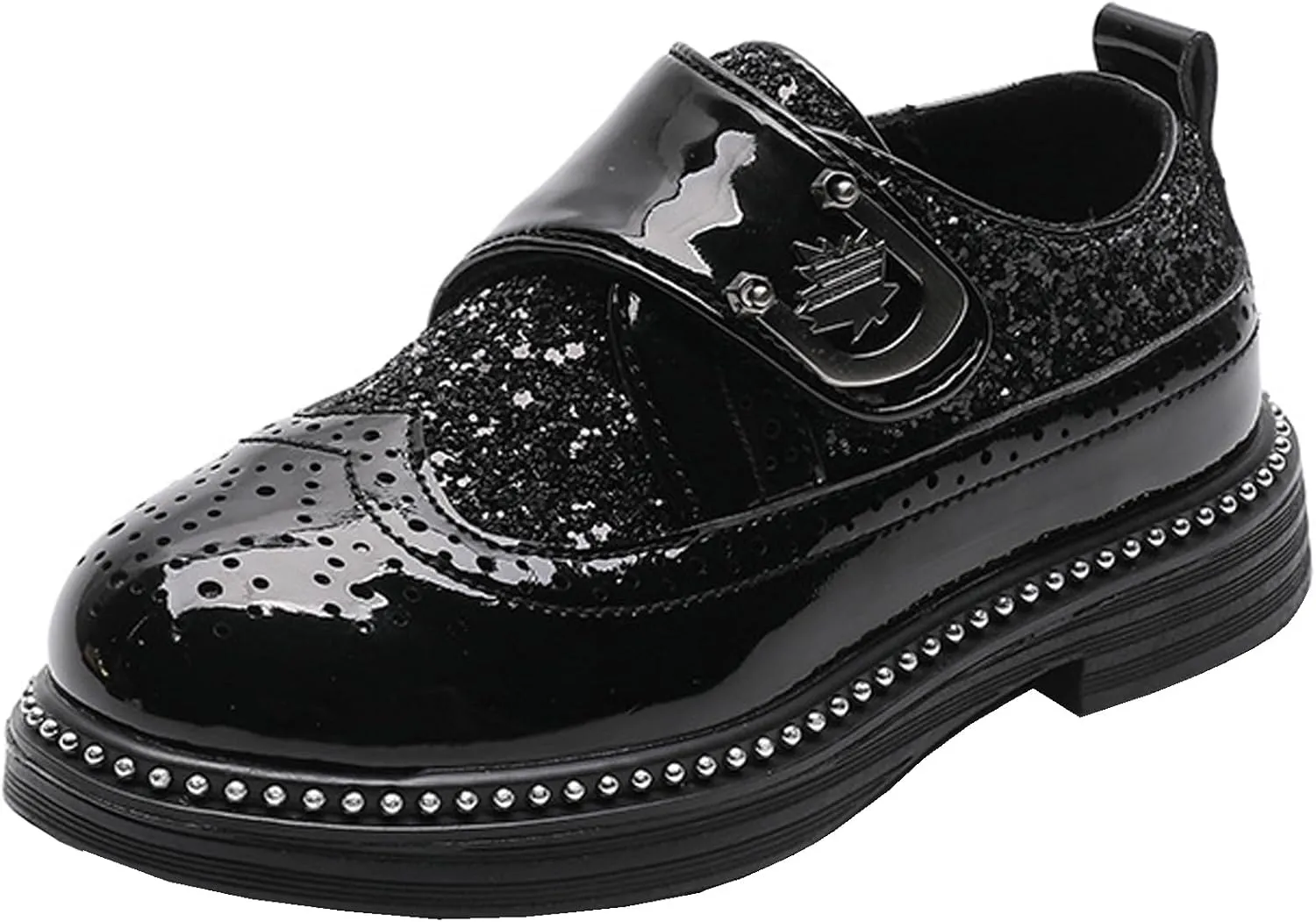 Little Big Boys Girls Dress Oxfords Hook&Loop Shiny Glitter Formal Shoes for Wedding Party Show Ceremony
