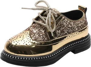 Little Big Boys Girls Dress Oxfords Lace-up Shiny Glitter Formal Shoes for Wedding Party Show Ceremony