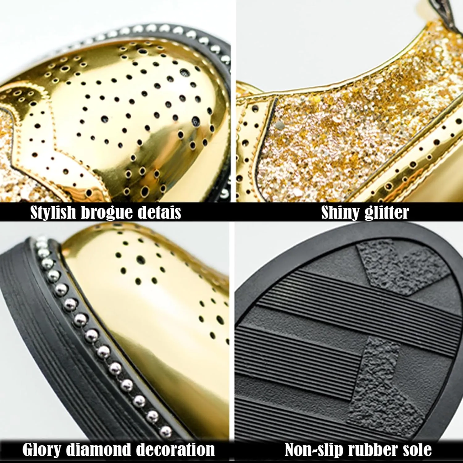Little Big Boys Girls Dress Oxfords Lace-up Shiny Glitter Formal Shoes for Wedding Party Show Ceremony