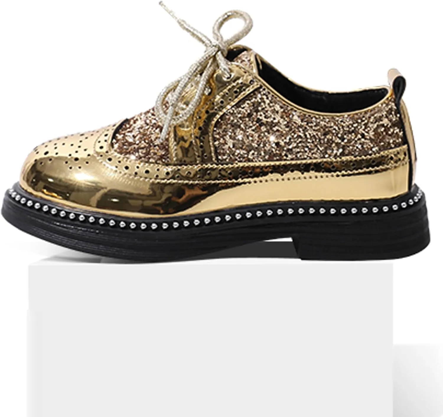 Little Big Boys Girls Dress Oxfords Lace-up Shiny Glitter Formal Shoes for Wedding Party Show Ceremony