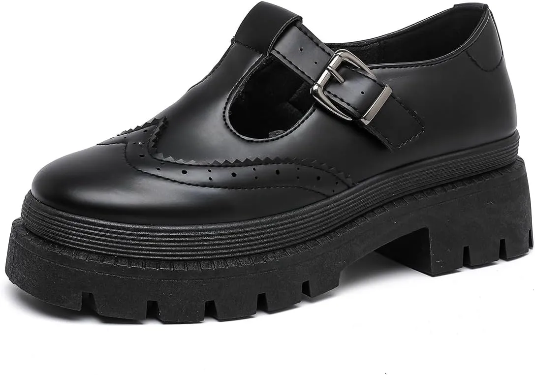 MEMON Mary Jane Shoes Women Oxford Shoes,Casual Dress Shoes,Cute Breathable Dressy Cosplay Party School Work Shoes(ME23033-BLACK-6)