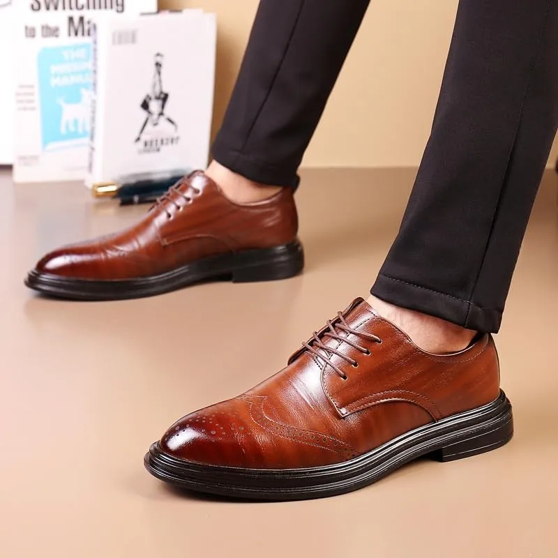 Men Comfort Orthopedic Shoes Chunky Heel Simple Lace-up Lug Sole Leather Formal Oxford Shoes