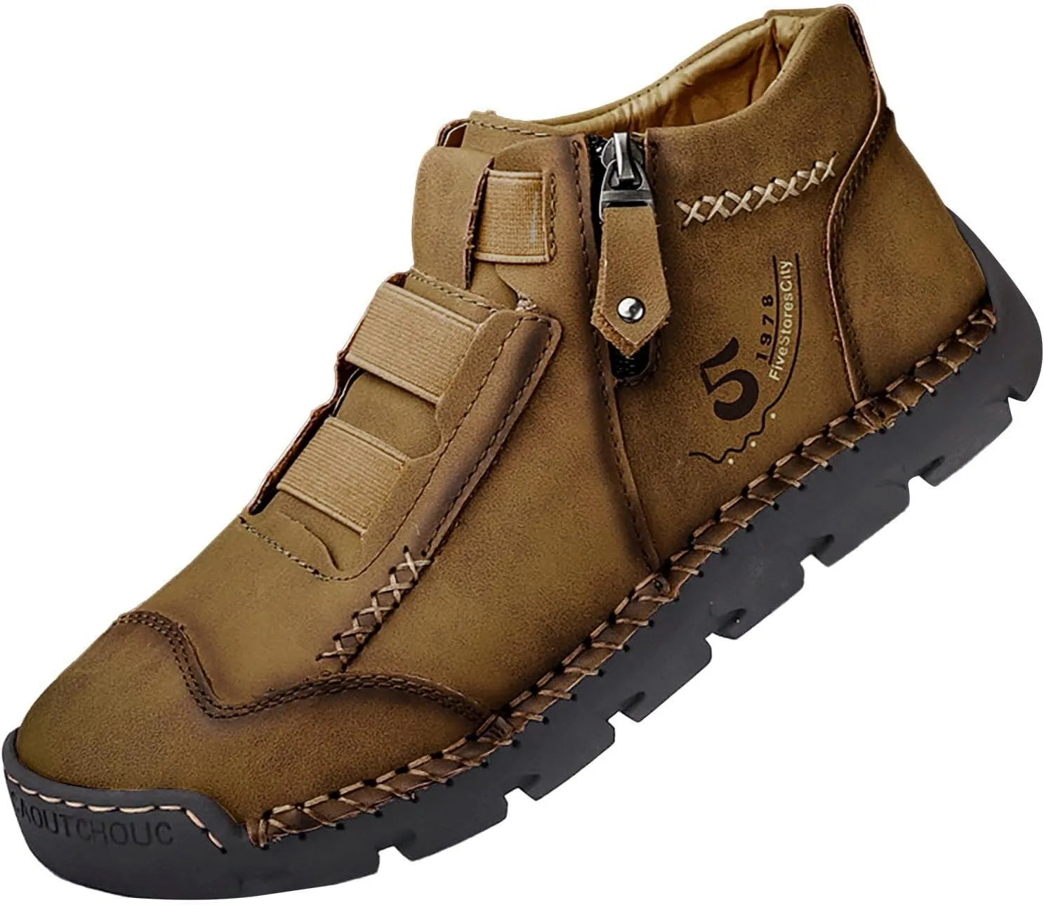 Men's British Large Casual Leather Foreign Trade Zipper Sports Shoes Sneaker Rack for Men (Yellow, 8.5)