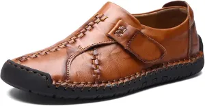 Men's Buckle Leather Casual Loafers Adjust Vintage Driving Business Brogue Men Comfort Sport Walking Moccasin