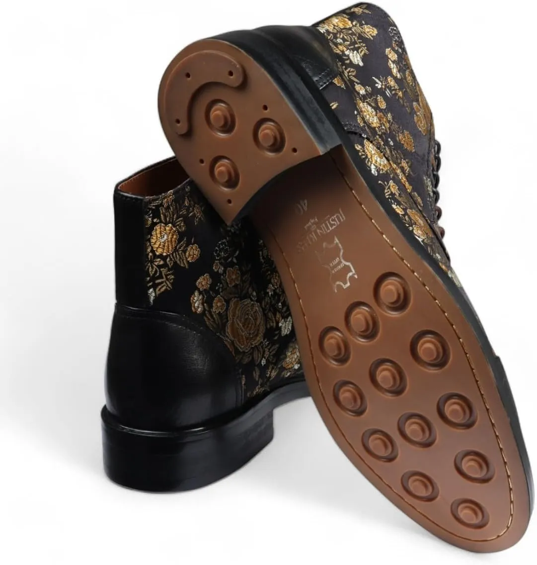 Men's Floral Print Leather Oxford Ankle Boots - Adam