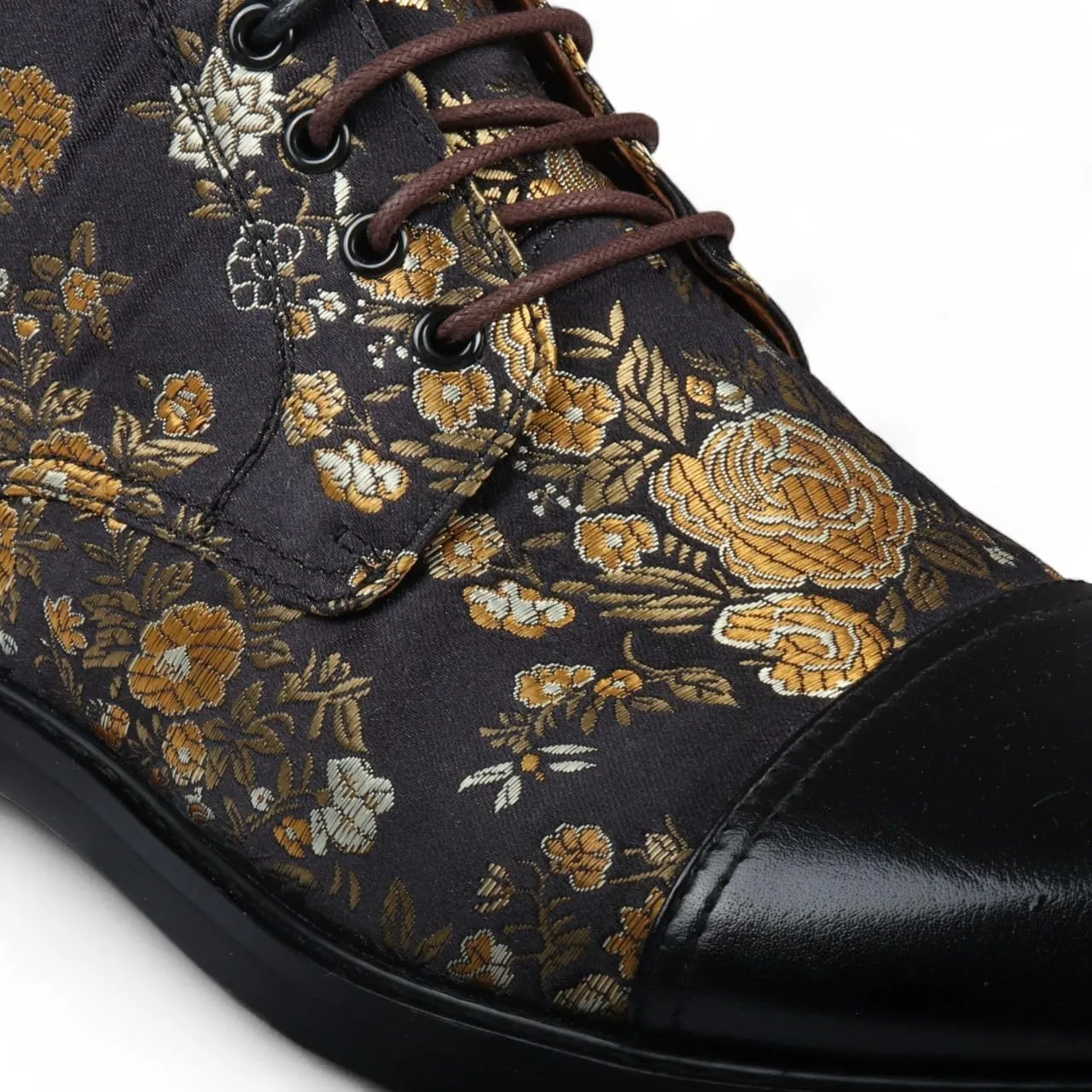 Men's Floral Print Leather Oxford Ankle Boots - Adam