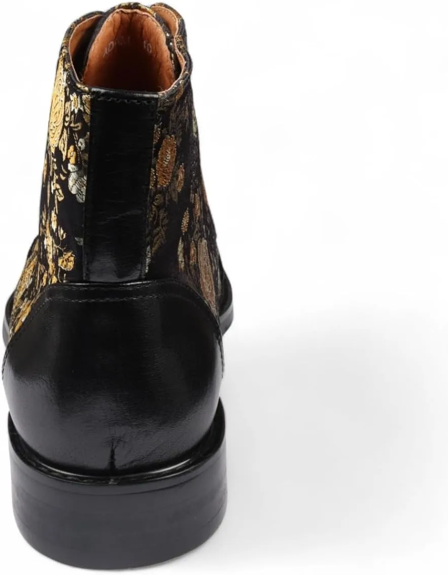 Men's Floral Print Leather Oxford Ankle Boots - Adam
