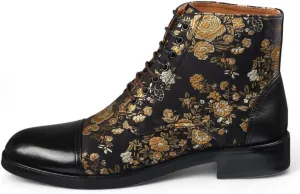Men's Floral Print Leather Oxford Ankle Boots - Adam