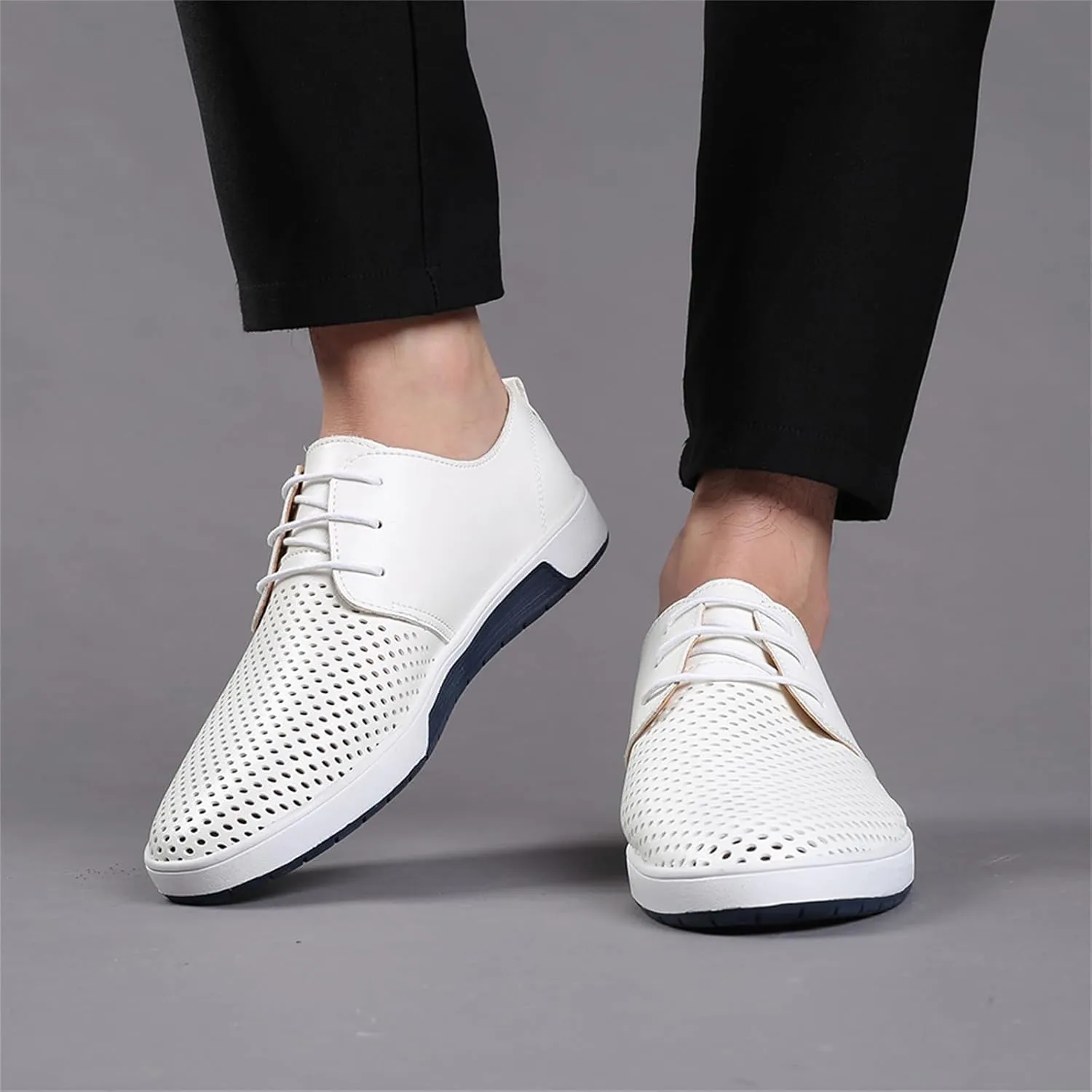 Mens Hollow Breathable Lace Up Leather Loafers Classical Round Head Derby Shoes Lightweight Flats Dress Business Oxford Shoes