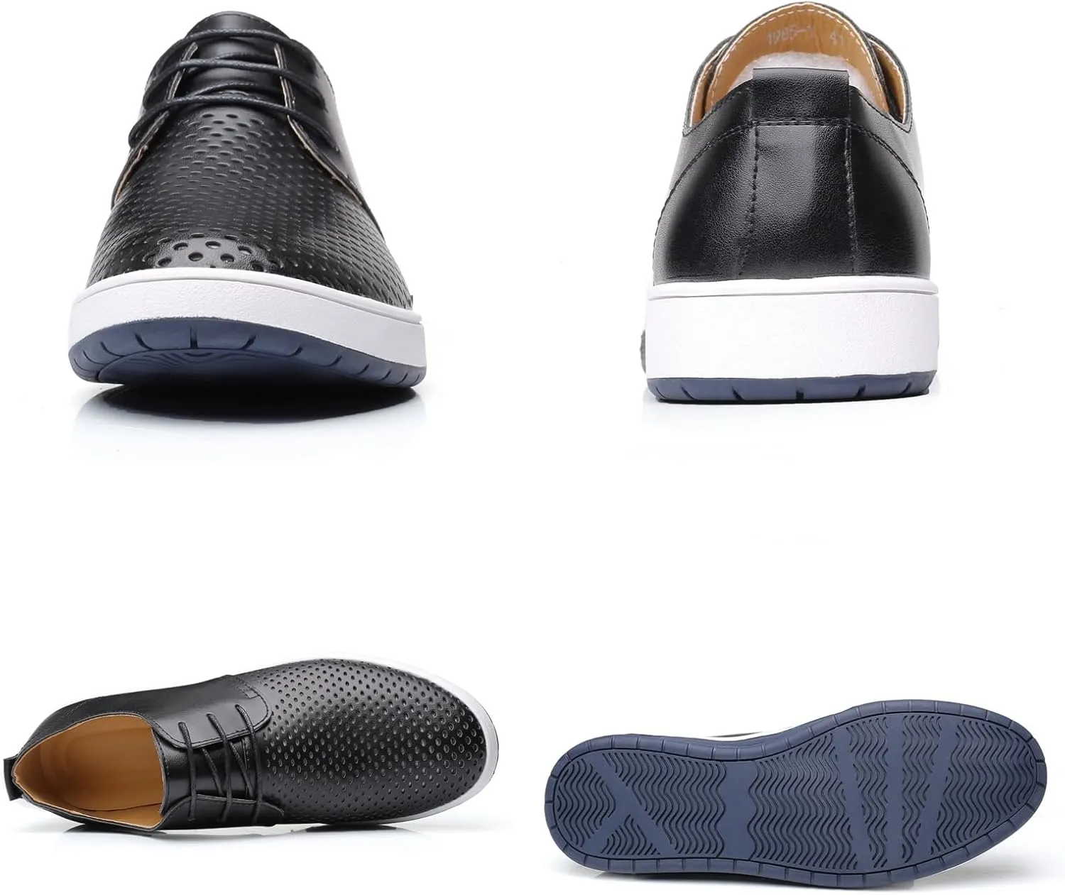 Mens Hollow Breathable Lace Up Leather Loafers Classical Round Head Derby Shoes Lightweight Flats Dress Business Oxford Shoes