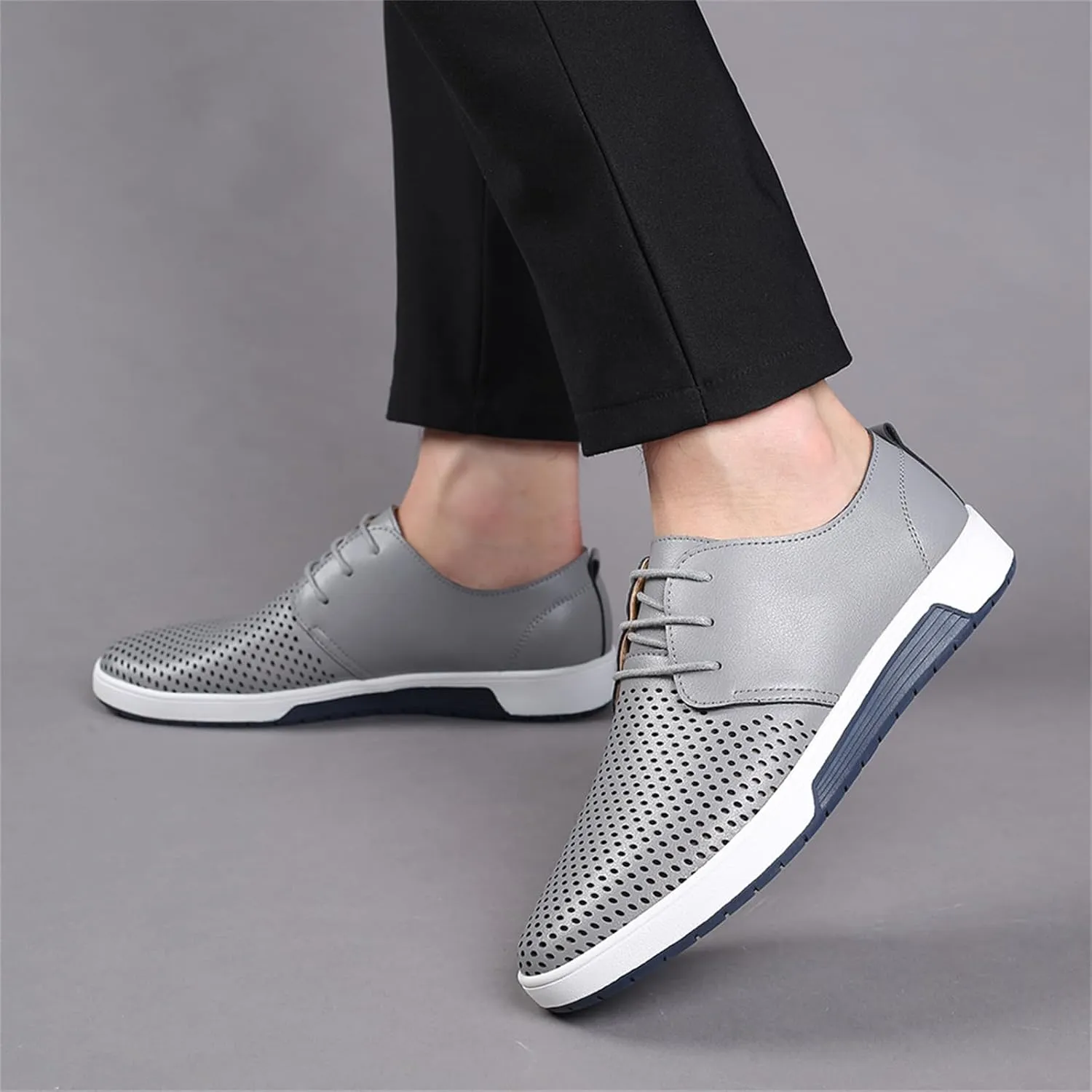 Mens Hollow Breathable Lace Up Leather Loafers Classical Round Head Derby Shoes Lightweight Flats Dress Business Oxford Shoes