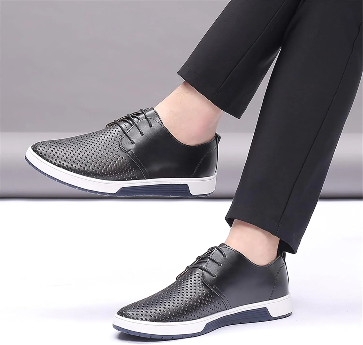 Mens Hollow Breathable Lace Up Leather Loafers Classical Round Head Derby Shoes Lightweight Flats Dress Business Oxford Shoes