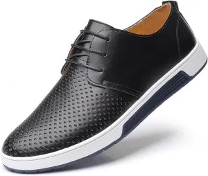 Mens Hollow Breathable Lace Up Leather Loafers Classical Round Head Derby Shoes Lightweight Flats Dress Business Oxford Shoes