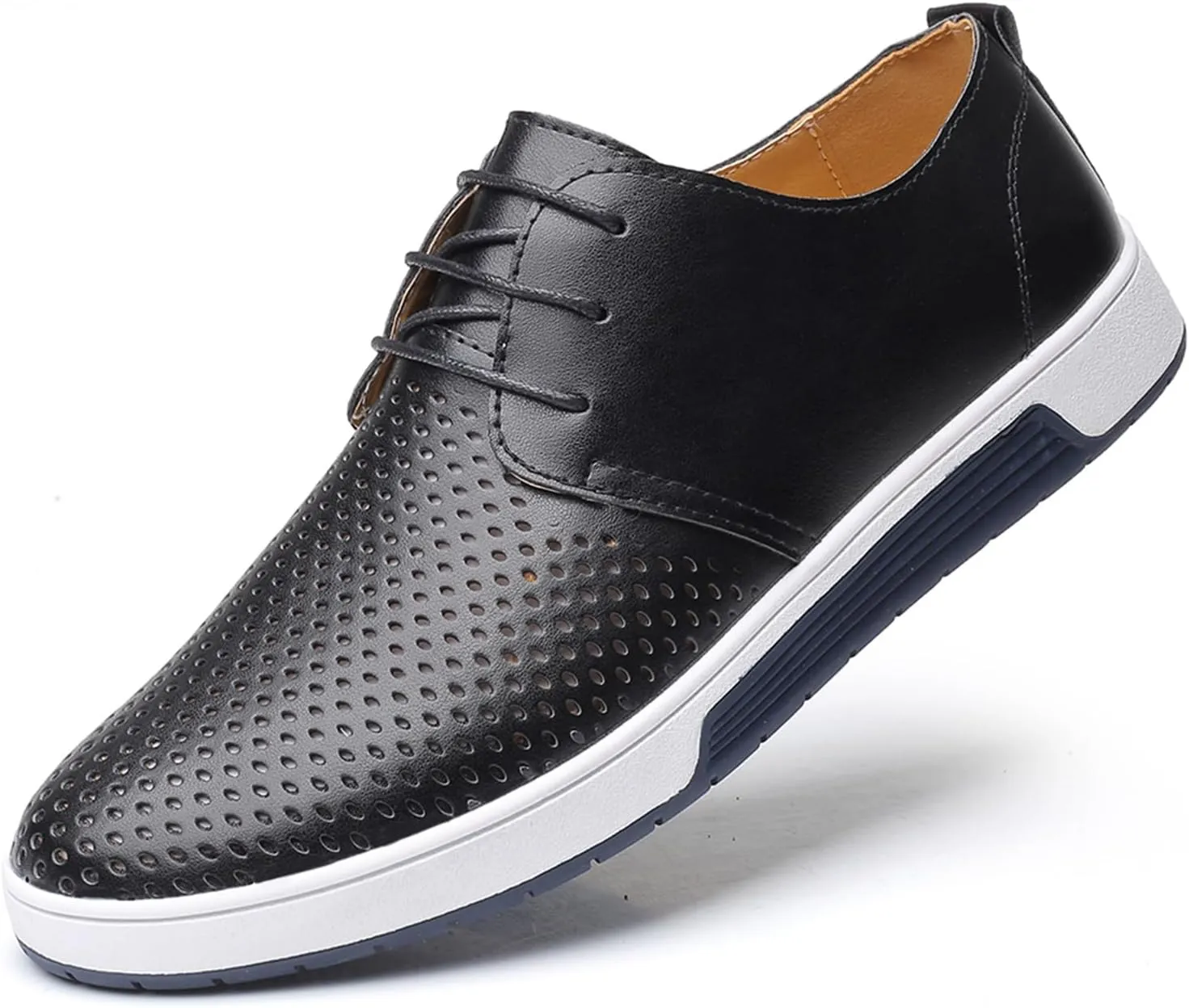 Mens Hollow Breathable Lace Up Leather Loafers Classical Round Head Derby Shoes Lightweight Flats Dress Business Oxford Shoes