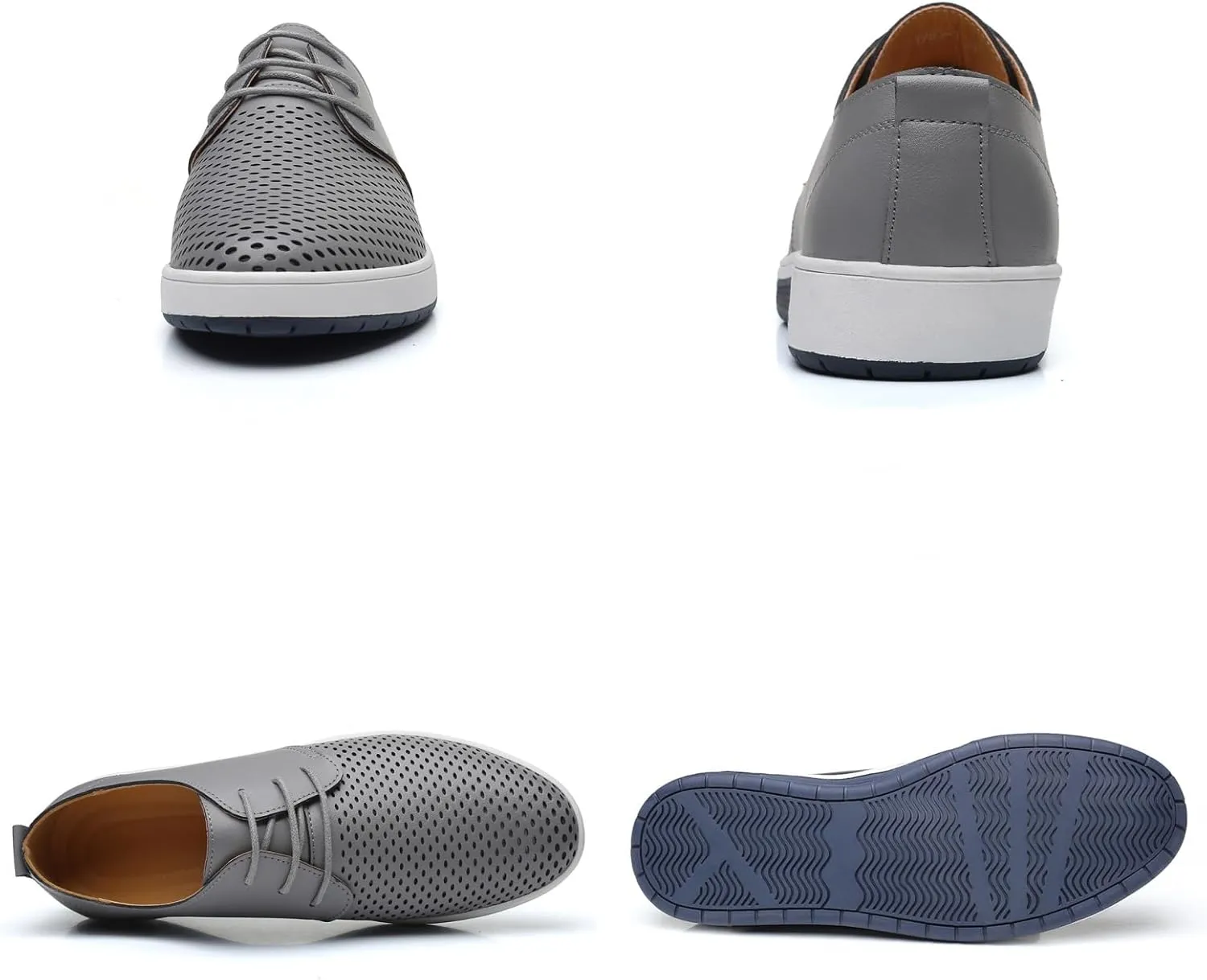 Mens Hollow Breathable Lace Up Leather Loafers Classical Round Head Derby Shoes Lightweight Flats Dress Business Oxford Shoes
