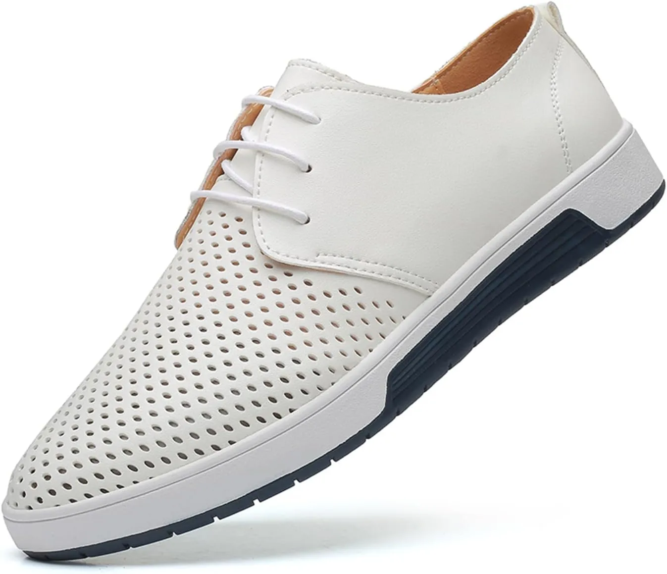 Mens Hollow Breathable Lace Up Leather Loafers Classical Round Head Derby Shoes Lightweight Flats Dress Business Oxford Shoes