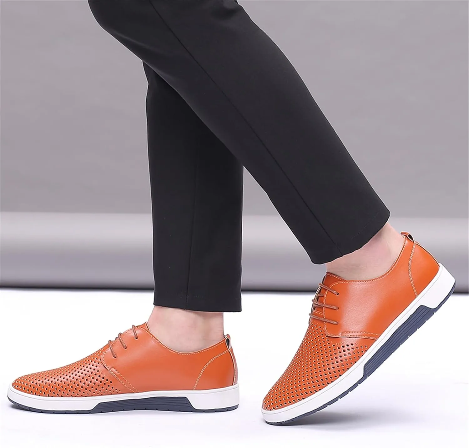Mens Hollow Breathable Lace Up Leather Loafers Classical Round Head Derby Shoes Lightweight Flats Dress Business Oxford Shoes